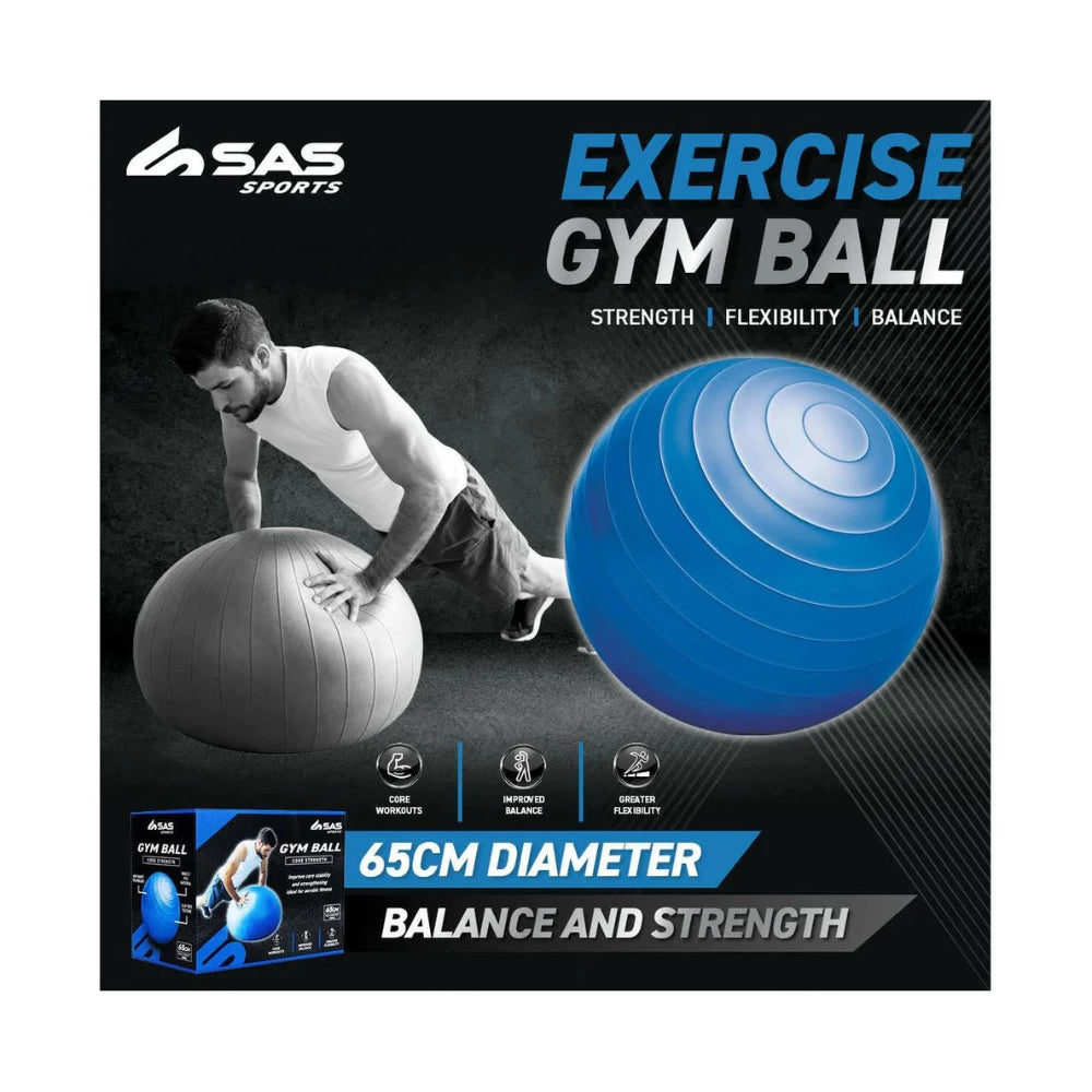 Sas Sports Exercise Gym Ball Blue Anti Slip Texture Balance Strength 6