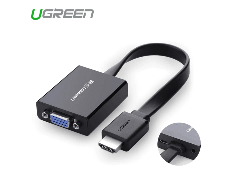 HDMI to VGA Adapter Converter with Audio 16 cm (Black) - Glowish