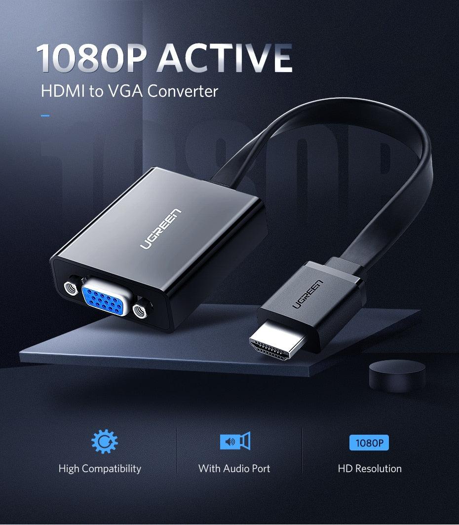 HDMI to VGA Adapter Converter with Audio 16 cm (Black) - Glowish