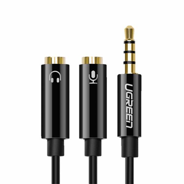Ugreen 3.5mm Aux Stereo Audio Splitter Cable with Braid 20cm (Black) - Glowish