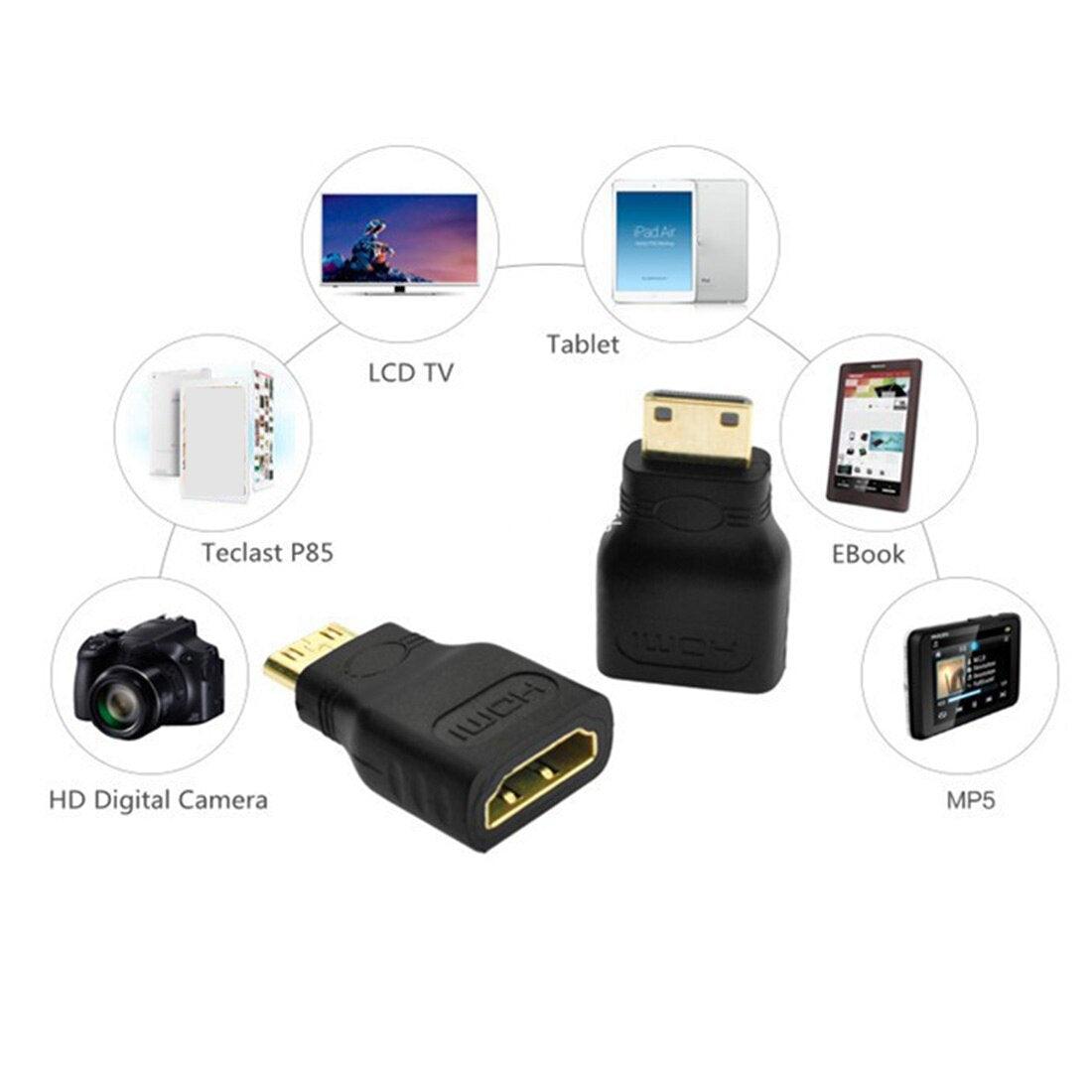 1 pcs Gold-Plated 1080P Mini Male HDMI To Standard HDMI Female Extension Adapter - Glowish