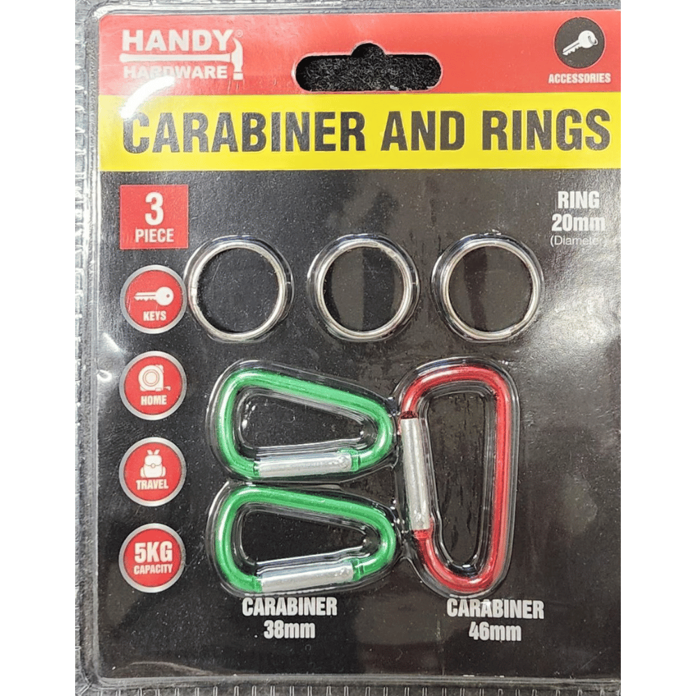 Carabiner Set and rings, 3 Piece