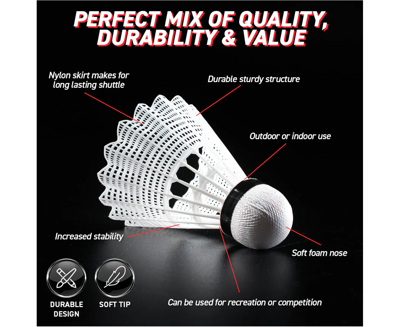 SAS Sports 3PK Badminton Shuttlecocks Durable Structure Soft Tip Design