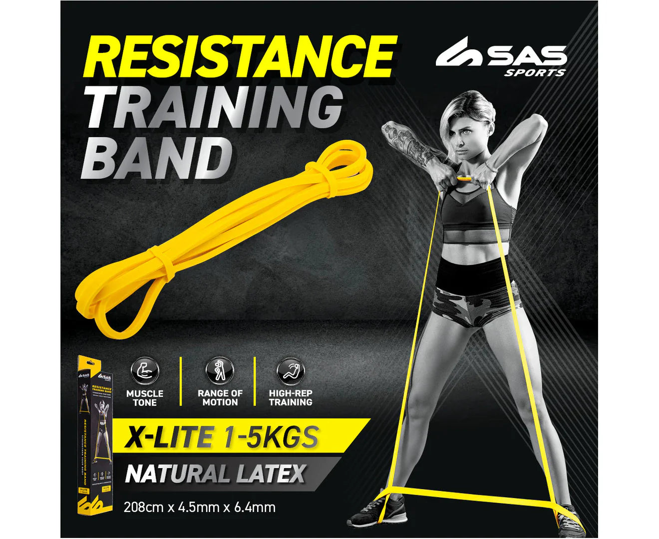 SAS Sports Xtra Lite Resistance Training Bands 1-5kg Muscle Tone Fitness & Yoga