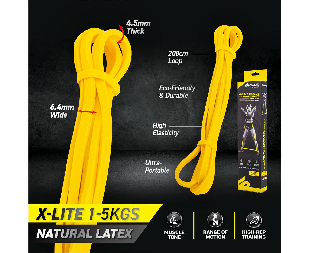 SAS Sports Xtra Lite Resistance Training Bands 1-5kg Muscle Tone Fitness & Yoga