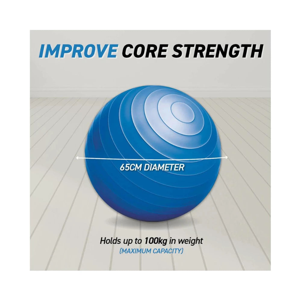 Sas Sports Exercise Gym Ball Blue Anti Slip Texture Balance Strength 65cm - Blue