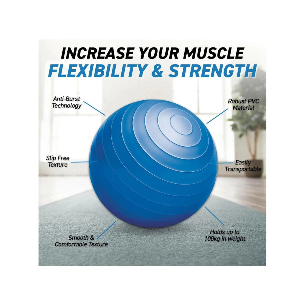 Sas Sports Exercise Gym Ball Blue Anti Slip Texture Balance Strength 65cm - Blue