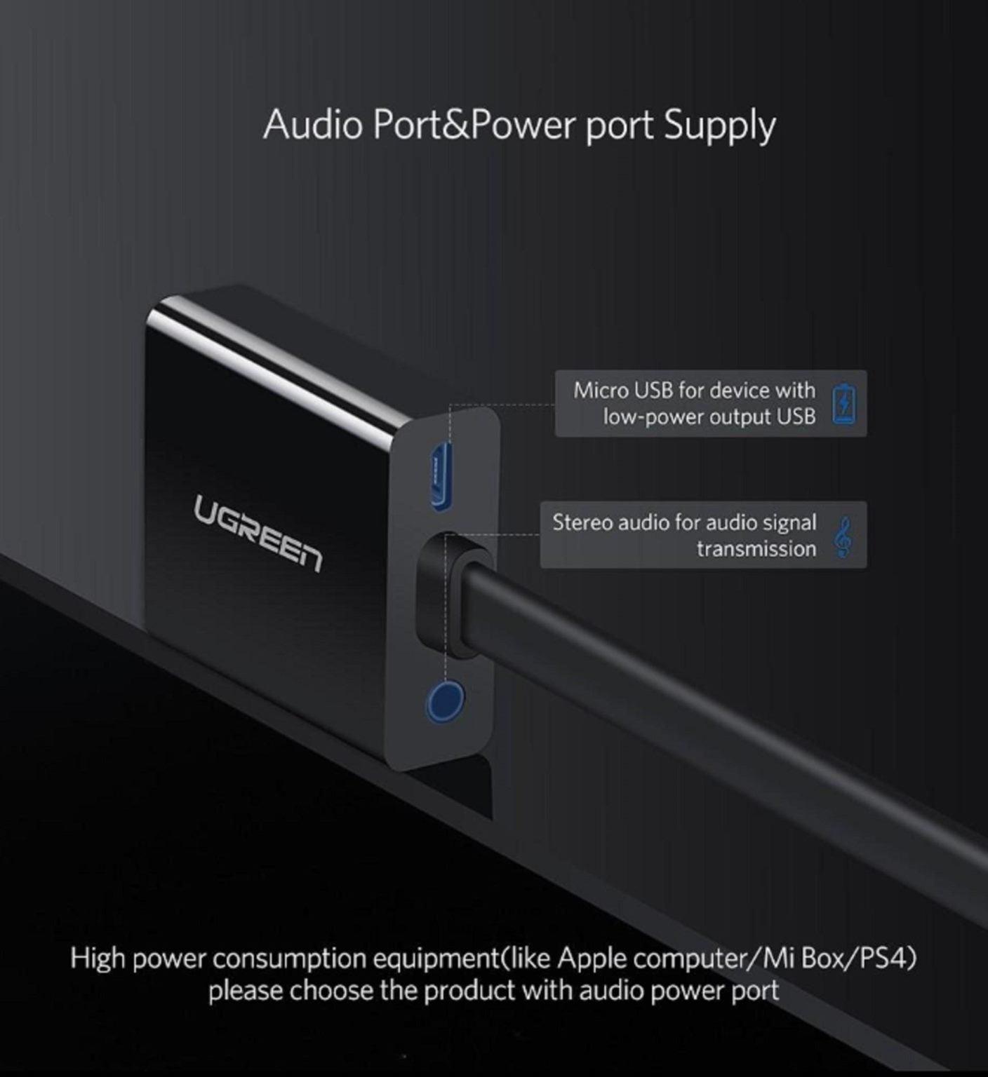 HDMI to VGA Adapter Converter with Audio 16 cm (Black) - Glowish