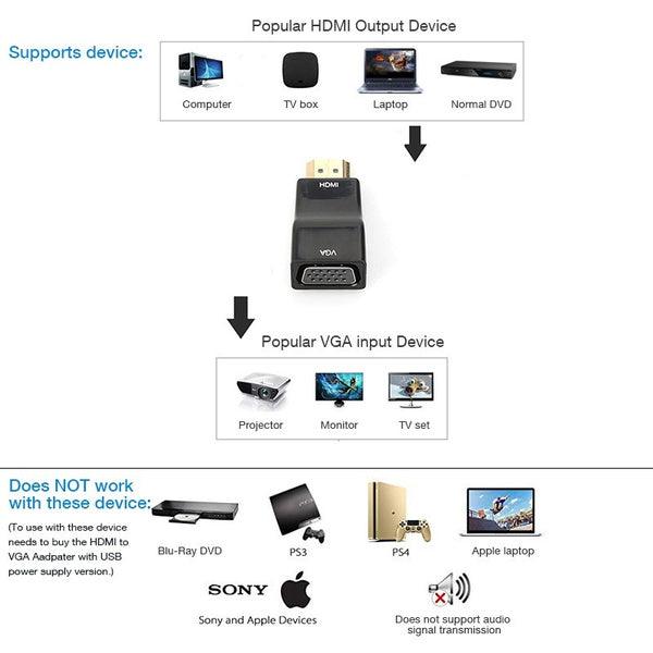 HDMI to VGA Adapter Converter with Audio Cable Black - Glowish