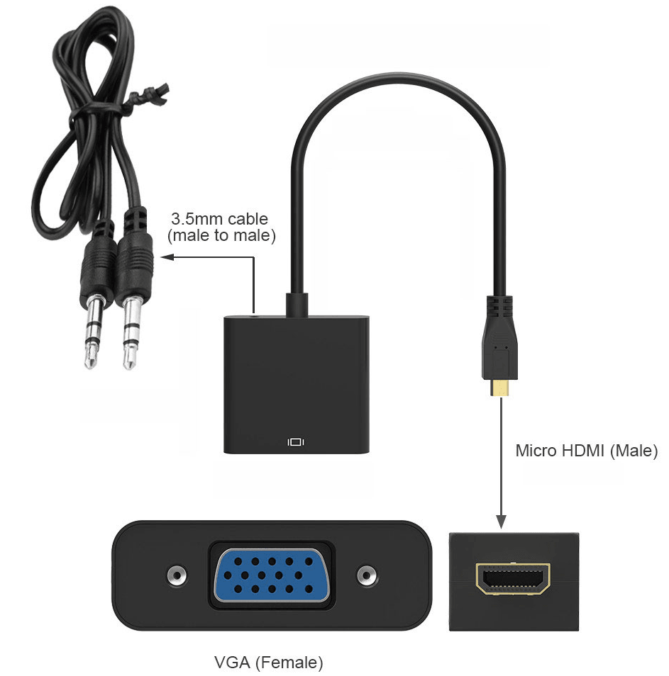 Micro HDMI to VGA Video Converter Cable For PC Monitor Projector - Glowish