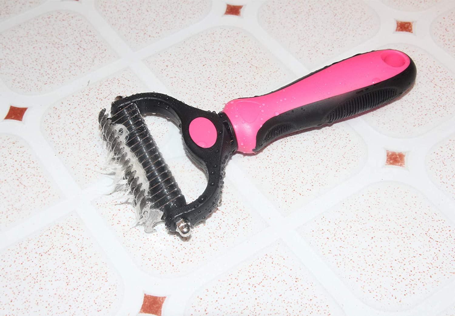 Pet Grooming Tool - Double Sided Shedding and Dematting Undercoat Rake Comb.