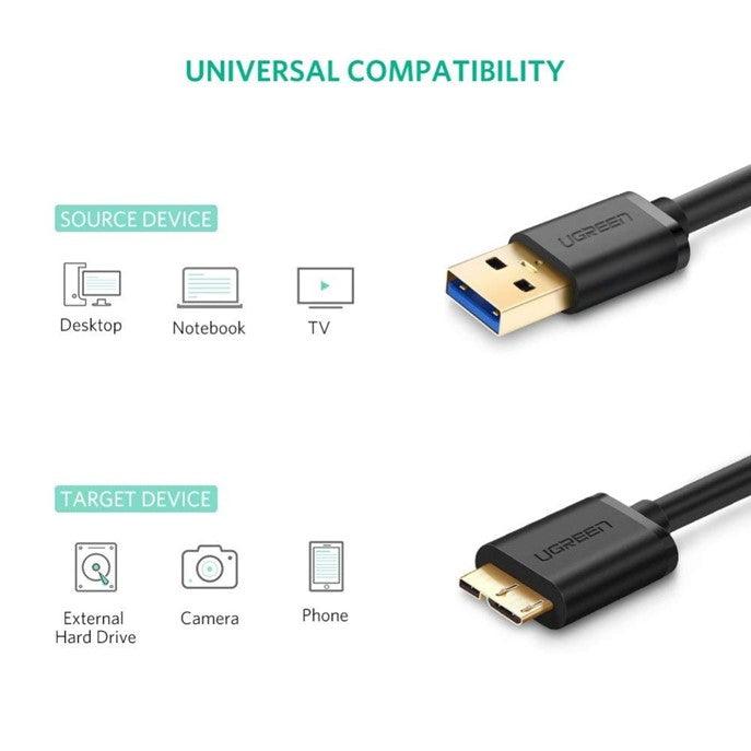 Ugreen USB 3.0 A male to Micro USB 3.0 male cable Black 0.5M - Glowish